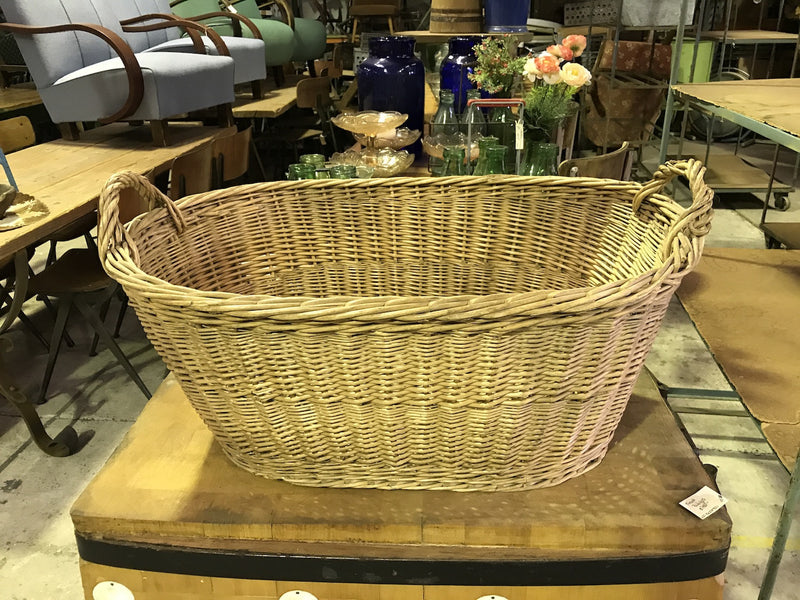 Vintage industrial French cane willow bakers basket  #1845