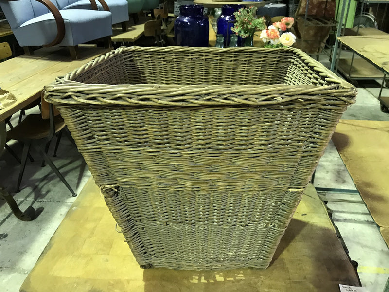 Vintage industrial French cane willow grape picking back pack basket  #1850