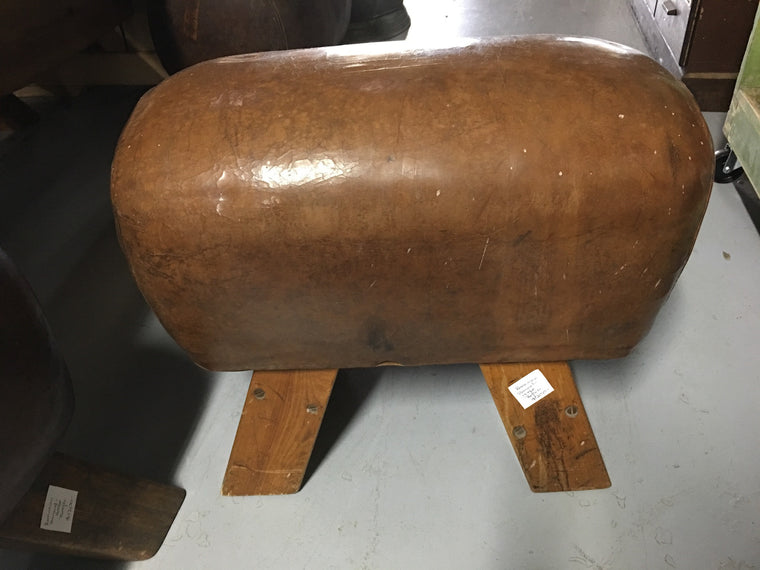 Vintage industrial Romanian pommel horse leather bench seat #1897