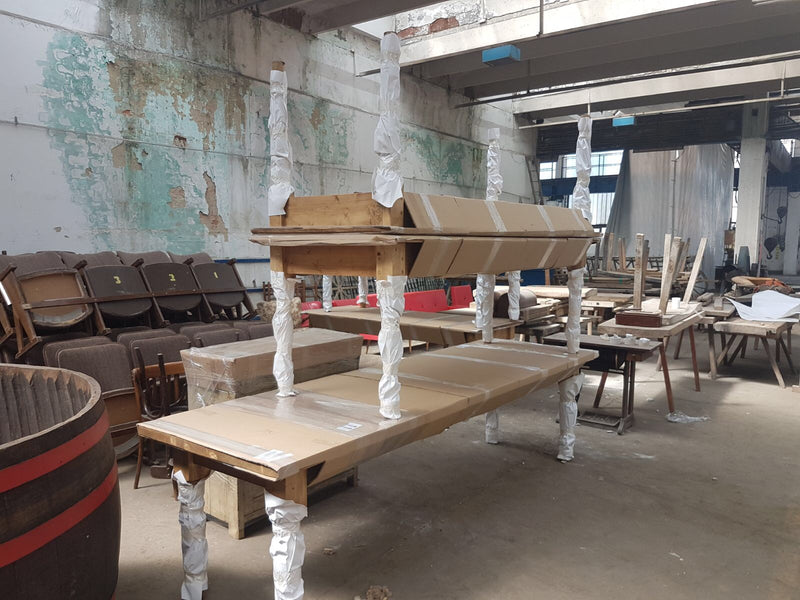 Vintage industrial European kitchen farmhouse dining table 3.35 long #1914