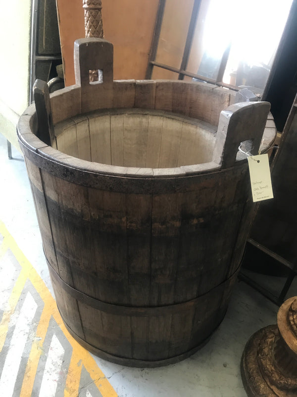 Vintage industrial French oak round wine barrel #1987/5
