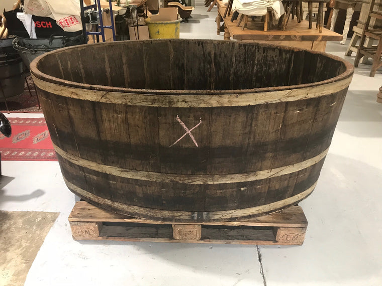 Vintage industrial French oak oval huge wine barrel #1978/1