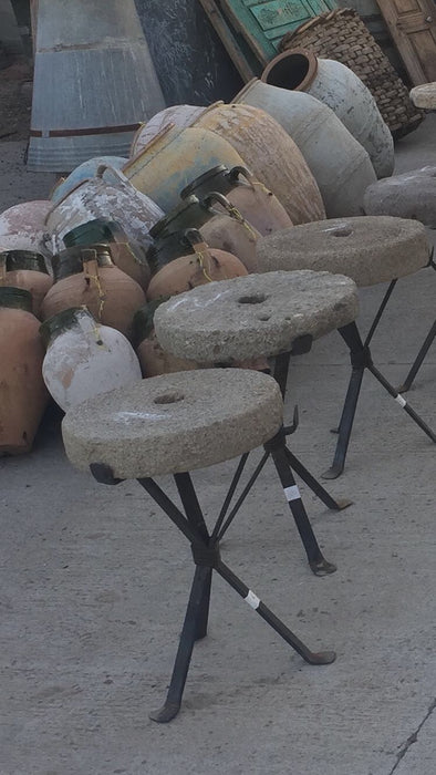 Vintage industrial Turkish milling stone  stool #2013 in Byron