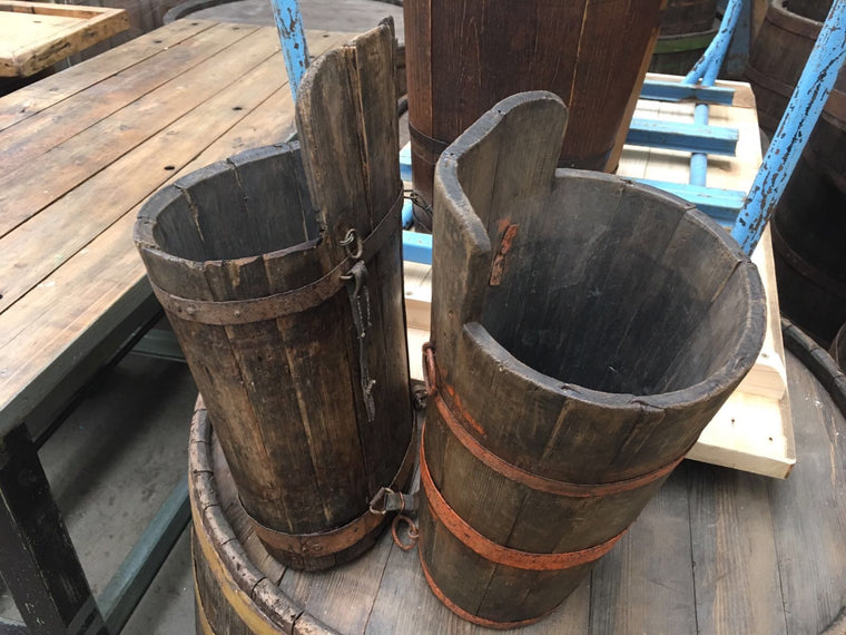 Vintage industrial French oak oval grape picking tubs #2053