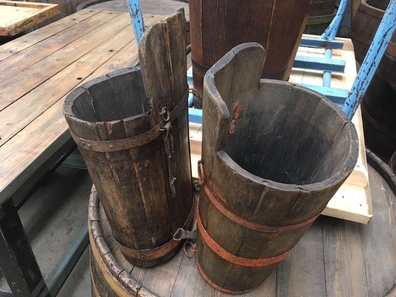 Vintage industrial French oak oval grape picking tubs #2053