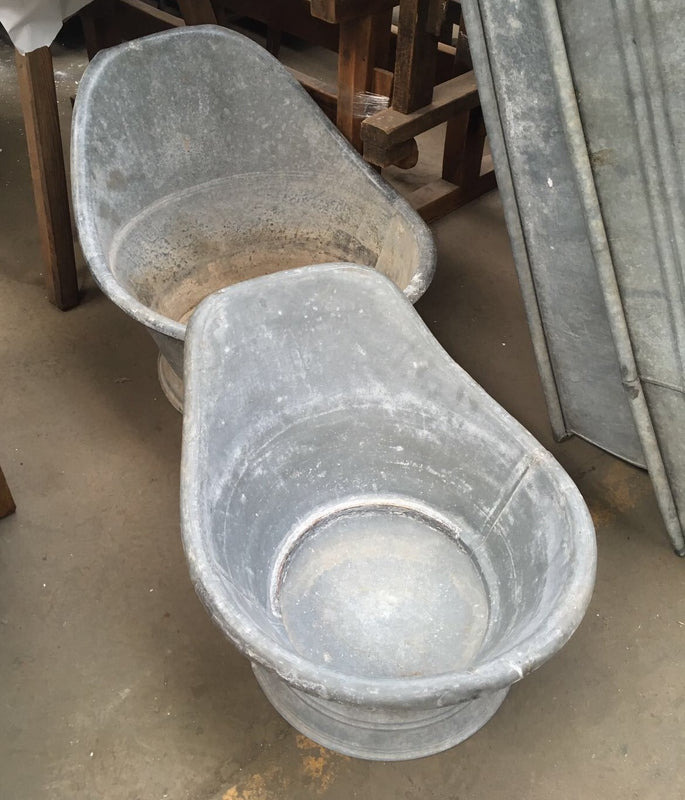 Vintage industrial French 1940s galvanized kids bath tubs #2059