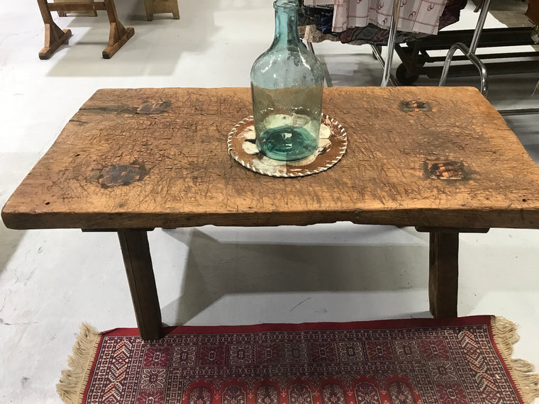 Vintage industrial European console wooden coffee table #2075