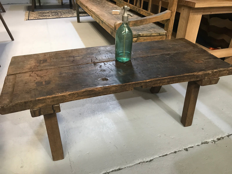 Vintage industrial European console wooden coffee table #2076