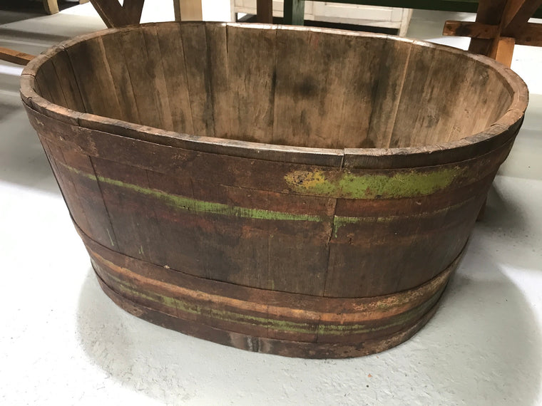 Vintage industrial French oak oval half wine barrel  #2080 Byron