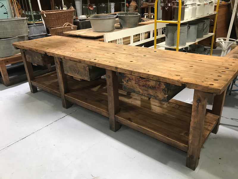 Vintage industrial European workbench table counter  #2108