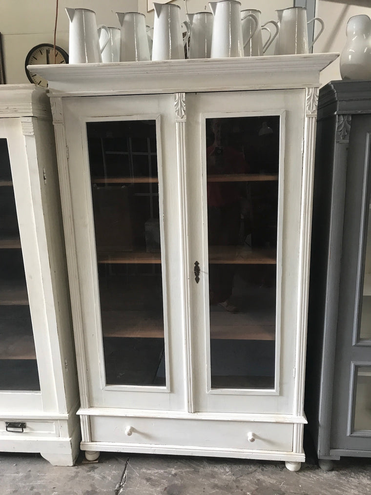 Vintage industrial European white wooden display cabinet #2109