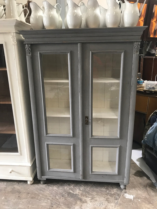 Vintage industrial European grey wooden display cabinet #2110