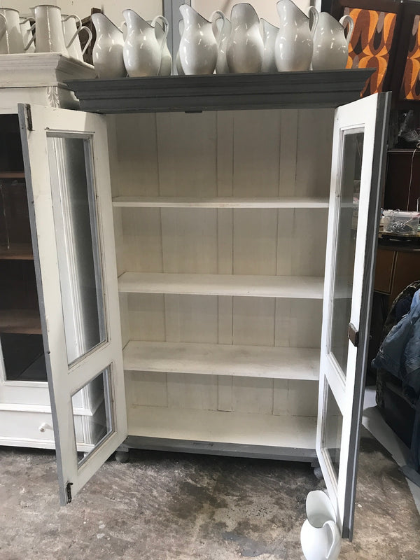 Vintage industrial European grey wooden display cabinet #2110