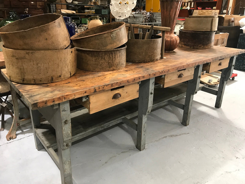Vintage industrial European workbench table counter  #2115