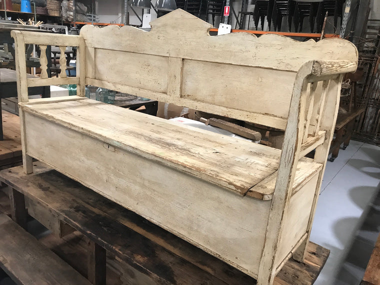 Vintage industrial Hungarian 1930s wooden kitchen bench seat #2146 Byron bay