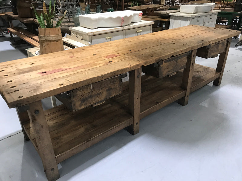Vintage industrial European workbench table counter  #2152