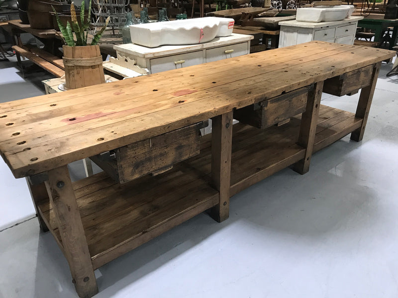 Vintage industrial European workbench table counter  #2152