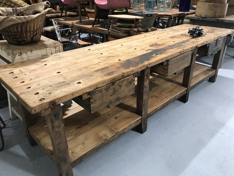 Vintage industrial European workbench table counter  #2153