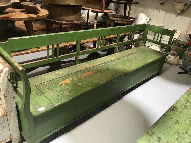 Vintage industrial Hungarian 1930s wooden kitchen box bench seat #2162
