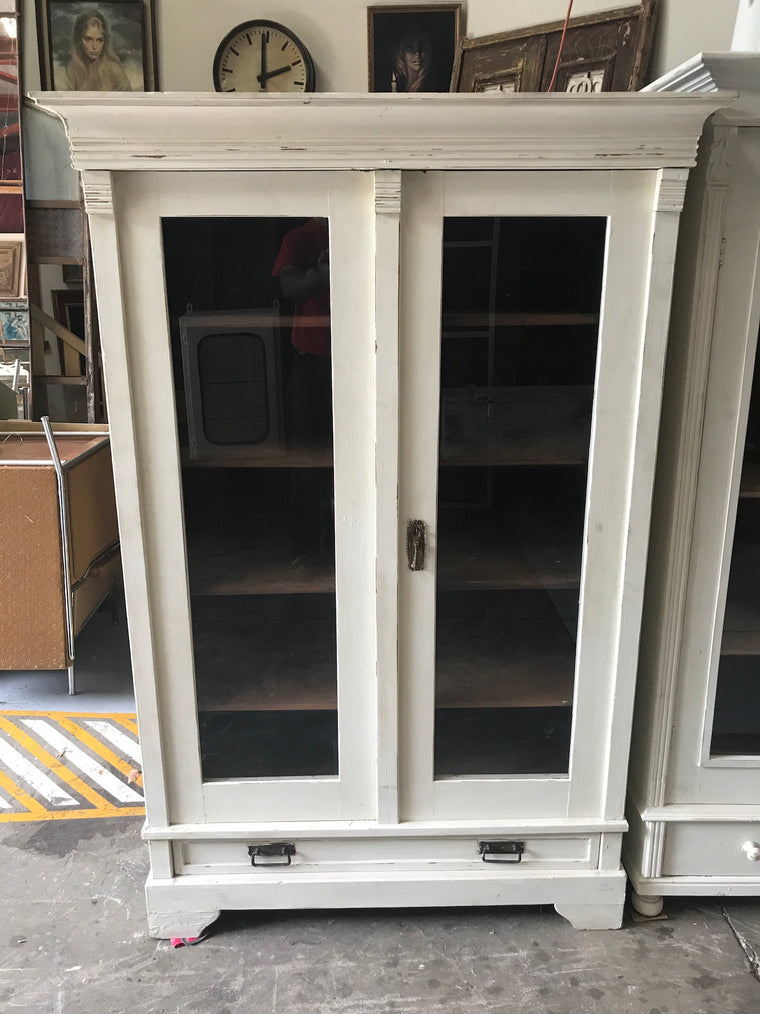 Vintage industrial European white wooden display cabinet #2165