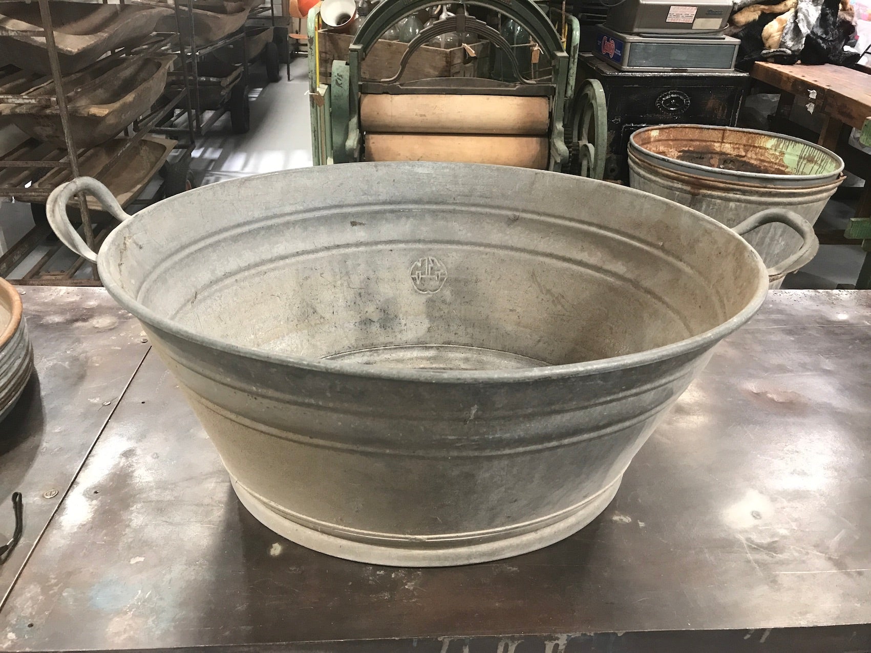 Vintage industrial European galvanized wash tubs #2234.