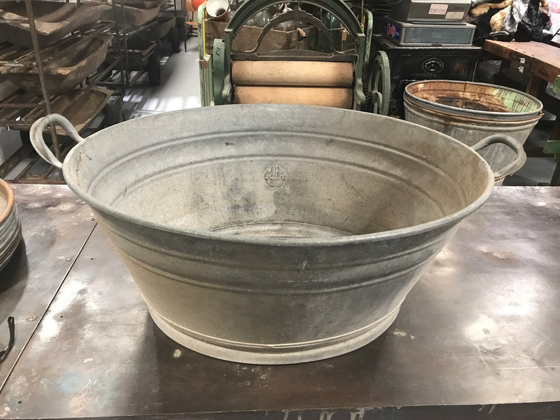 Vintage industrial European galvanized wash tubs #2234.