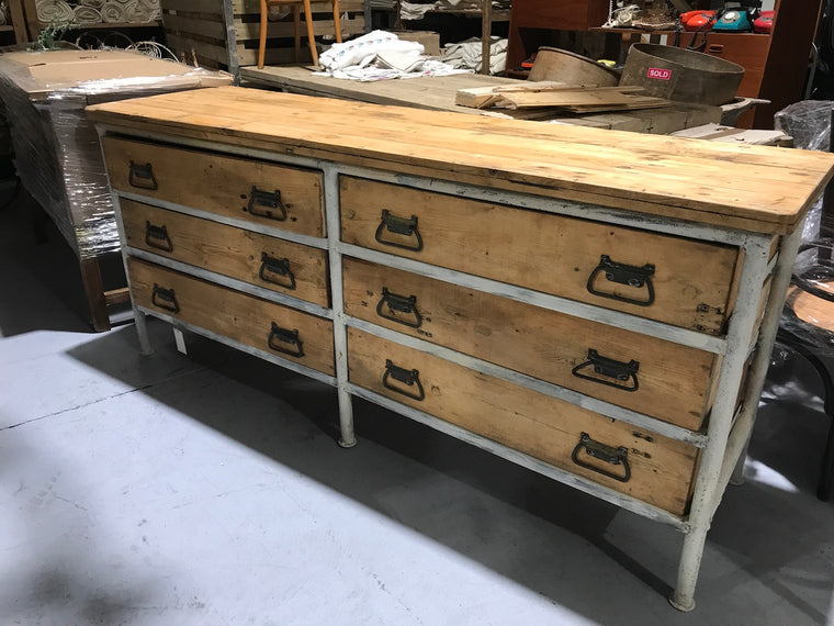 Vintage industrial European workbench table counter  kitchen island #2240