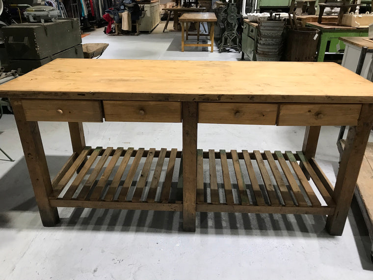 Vintage industrial European workbench table counter  kitchen island #2241