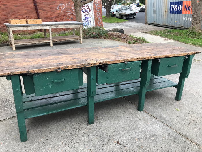 Vintage industrial European workbench table counter  kitchen island #2243