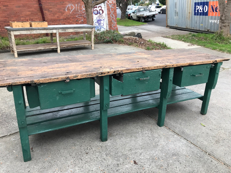 Vintage industrial European workbench table counter  kitchen island #2243