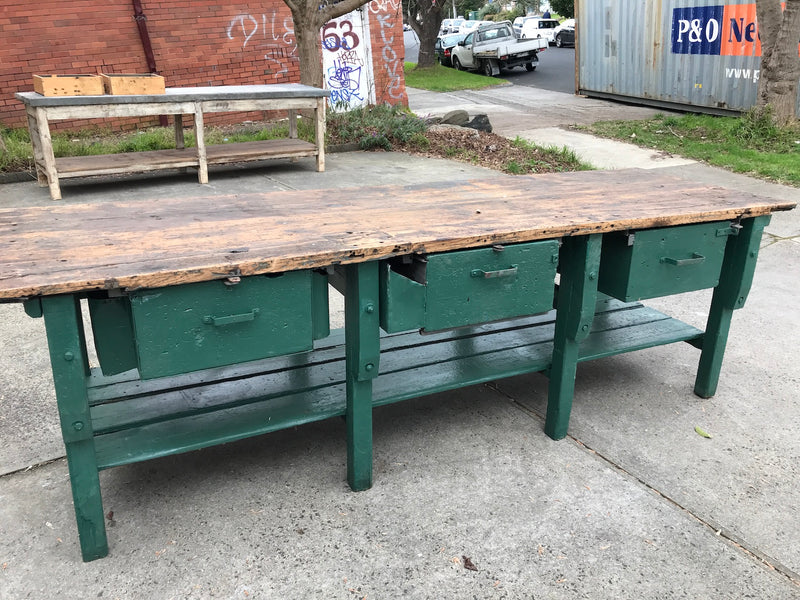 Vintage industrial European workbench table counter  kitchen island #2243
