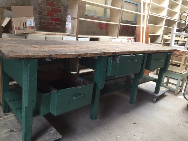 Vintage industrial European workbench table counter  kitchen island #2243