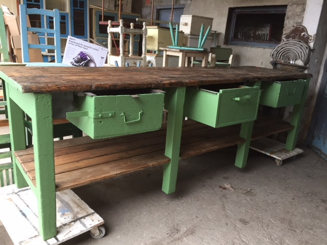Vintage industrial European workbench table counter  kitchen island #2244