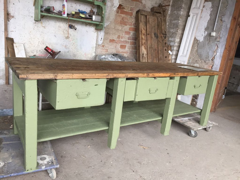 Vintage industrial European workbench table counter  kitchen island #2248