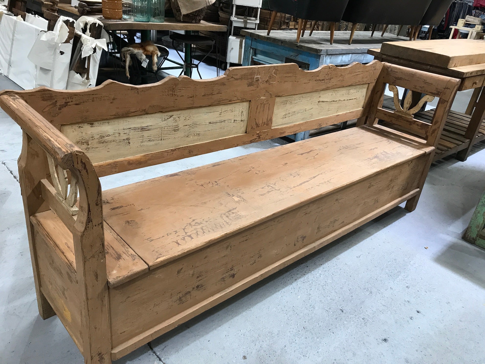 Vintage European wooden kitchen box bench seat 2.3 mt #2256