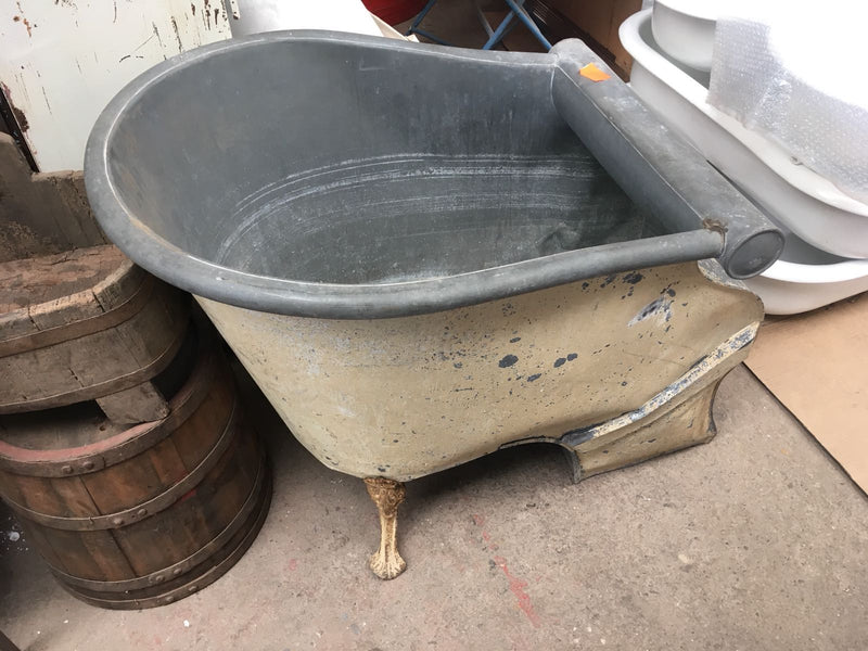Vintage industrial French galvanized sit down bath tub #2259