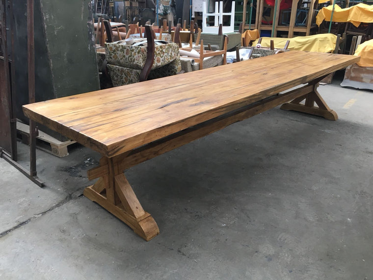Vintage industrial European OAK FARM kitchen dining table 4 METER #2267