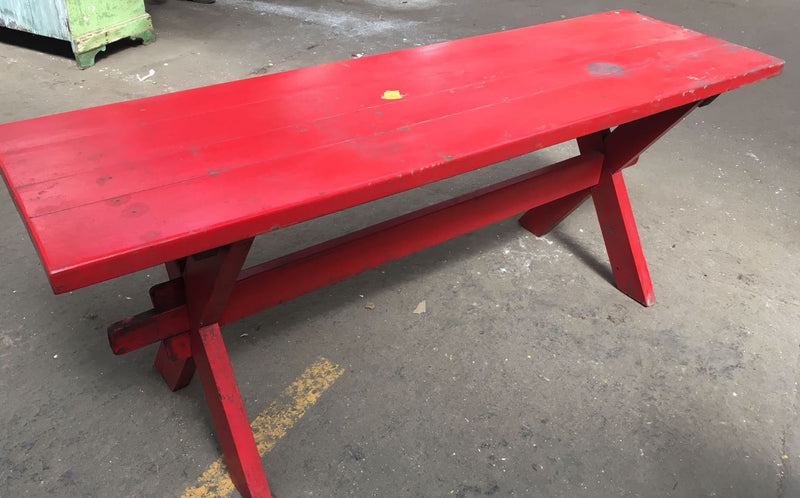 Vintage industrial European FARM kitchen dining table  #2271 red  Byron Warehouse