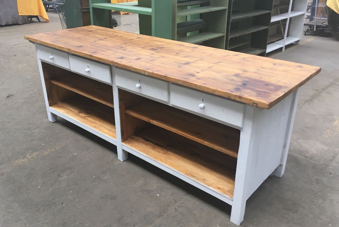 Vintage industrial European workbench table counter  kitchen island  #2308