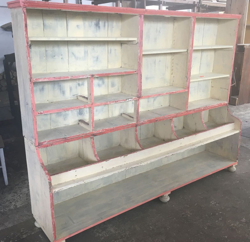 Vintage industrial European wooden general store  shelving unit #2310
