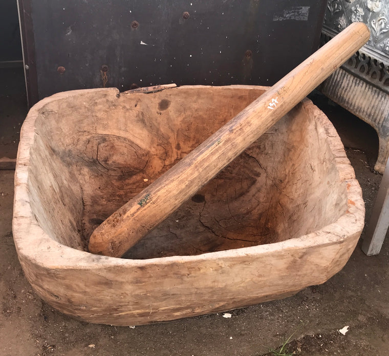 Vintage European primitive wooden mortar and pestle #2323
