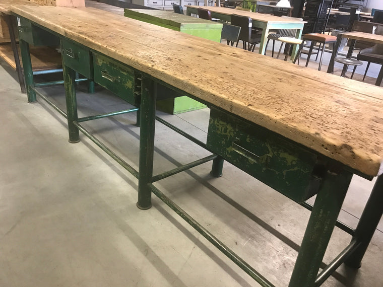 Vintage industrial European workbench table counter  kitchen island 3.2mt #2354 Byron Warehouse