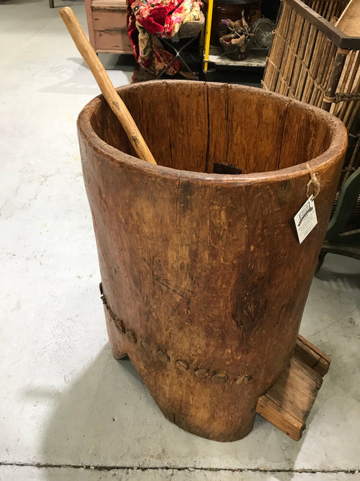 Vintage European primitive wooden mortar and pestle #2386/3