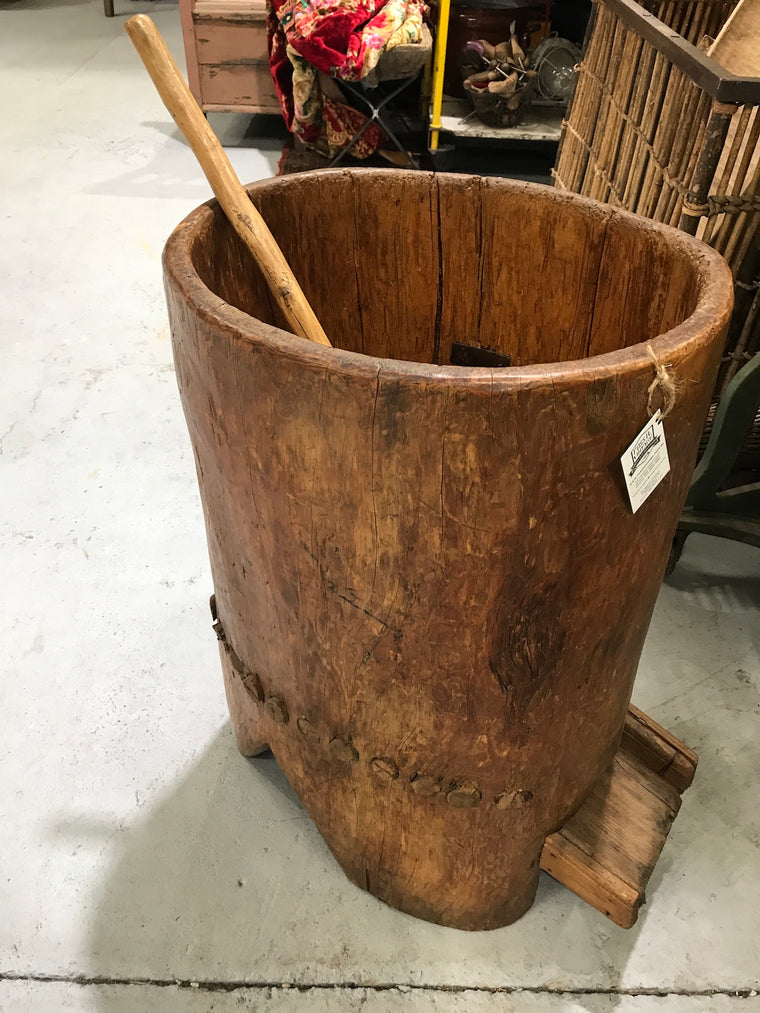 Vintage European primitive wooden mortar and pestle #2386/3