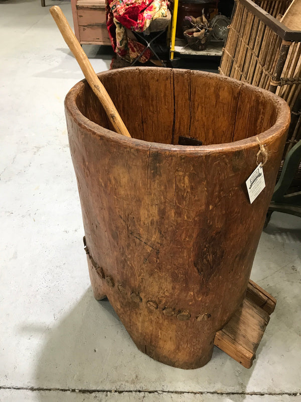 Vintage European primitive wooden mortar and pestle #2386/3