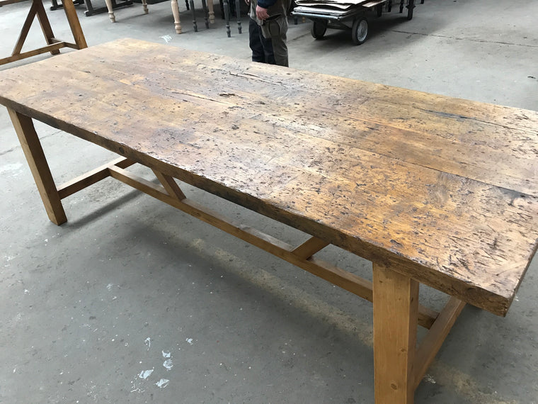 Vintage industrial European kitchen farmhouse dining table  2.4 mt #2399 Byron Warehouse