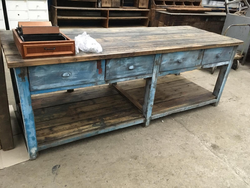 Vintage industrial European workbench table counter  kitchen island #2400 Byron Warehouse