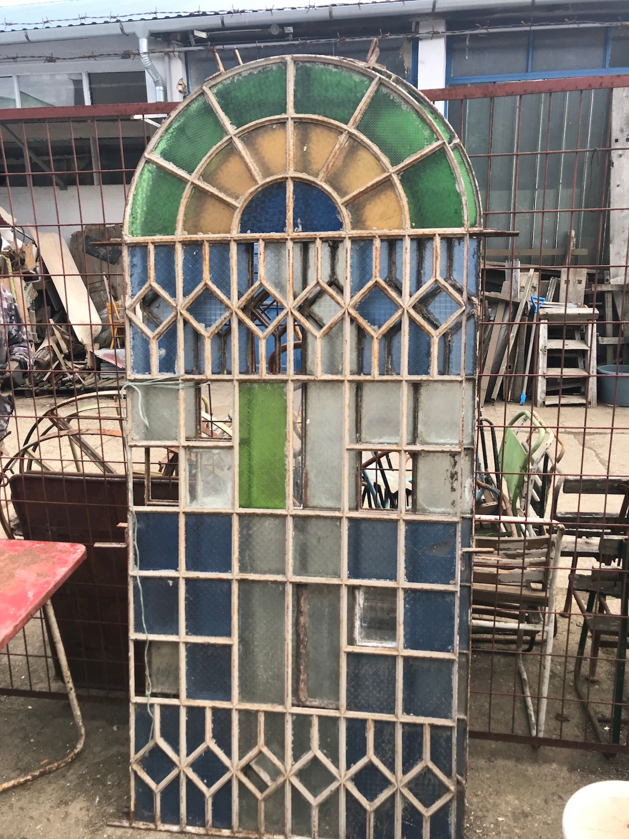 Vintage industrial European church cast iron window #2425