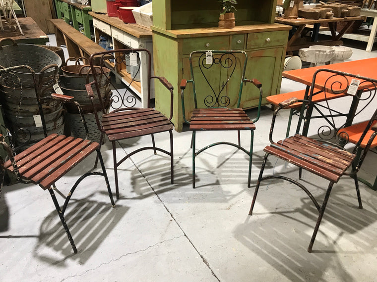 Vintage European  iron garden chairs wooden seat and back#2426