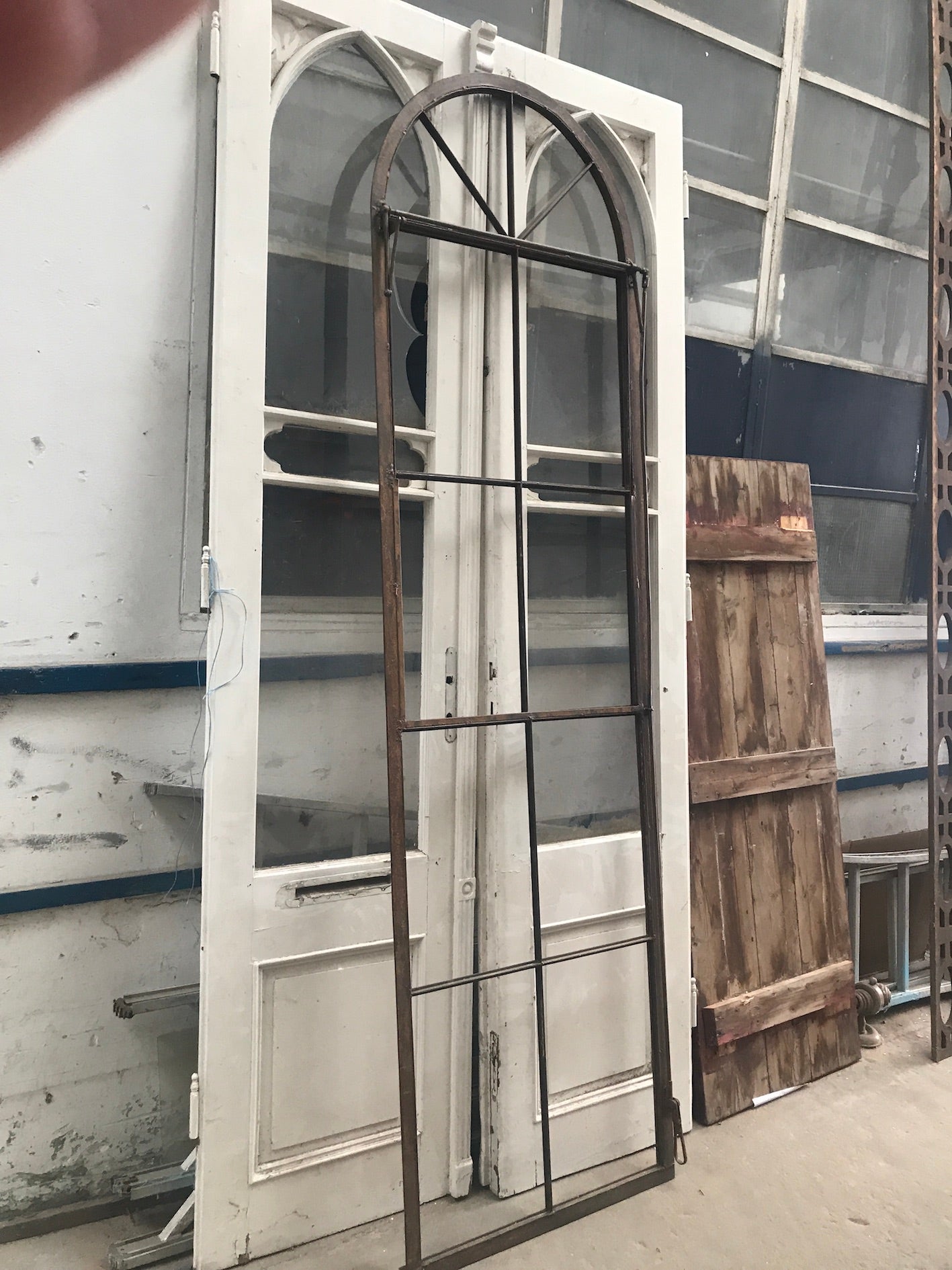 Vintage industrial European church cast iron window #2438